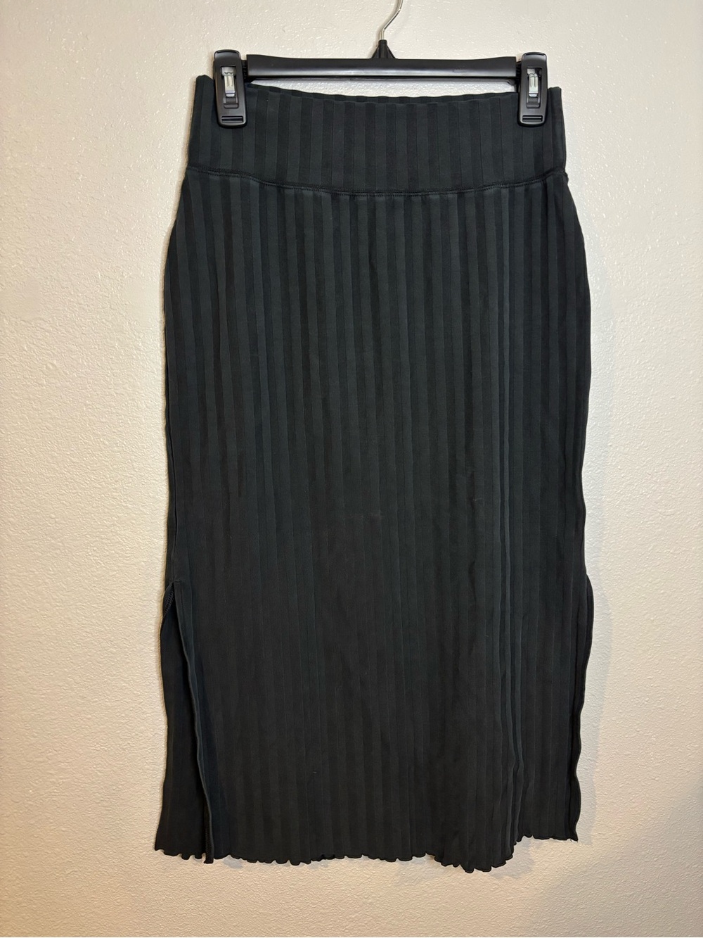 aerie Black Ribbed Midi Skirt with Side Slits